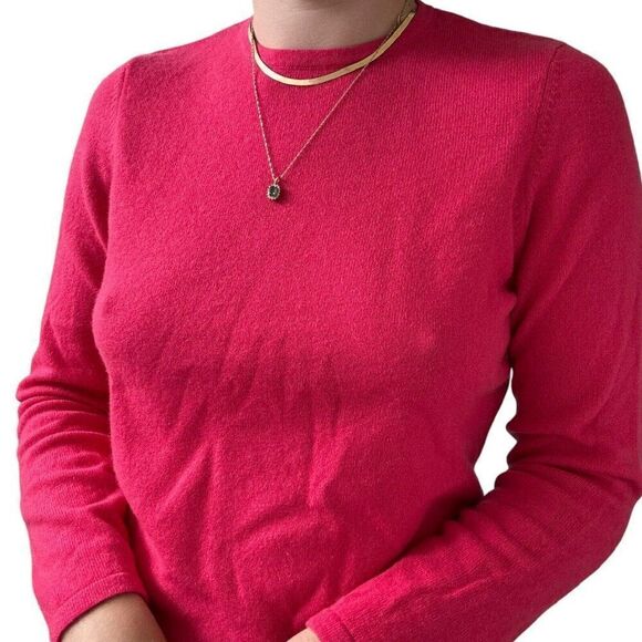 Lands End Womens Hot Pink 100% Cashmere Crew Neck Sweater Sz Petite M - Picture 1 of 6